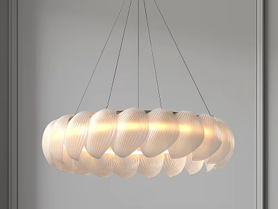 Elegant Modern White Chandelier With Petal Shaped Shades Hanging In Circular Design 3d model