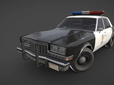 Classic Black And White Police Car With Red Blue Lights And Front Push Bumper 3d model