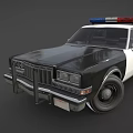 Classic Black And White Police Car With Red Blue Lights And Front Push Bumper