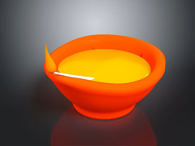 Artistic Orange Bowl Shaped Sculpture Featuring Yellow Liquid And Flame Like Element 3d model