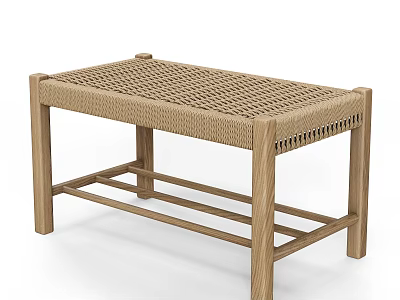 Wooden Bench With Woven Seat And Simple Design For Indoor Furniture 3d model