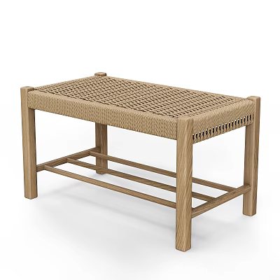 Wooden Bench With Woven Seat And Simple Design For Indoor Furniture 3d model