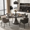 Dining Table and Chair Combination Dining Cabinet Chandelier 3d model