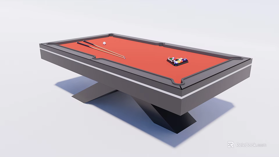 Modern Red Felt Billiard Table with Black Frame and Cue Accessories 3d model 