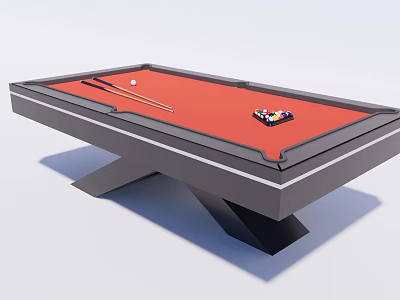 Modern Red Felt Billiard Table with Black Frame and Cue Accessories 3d model