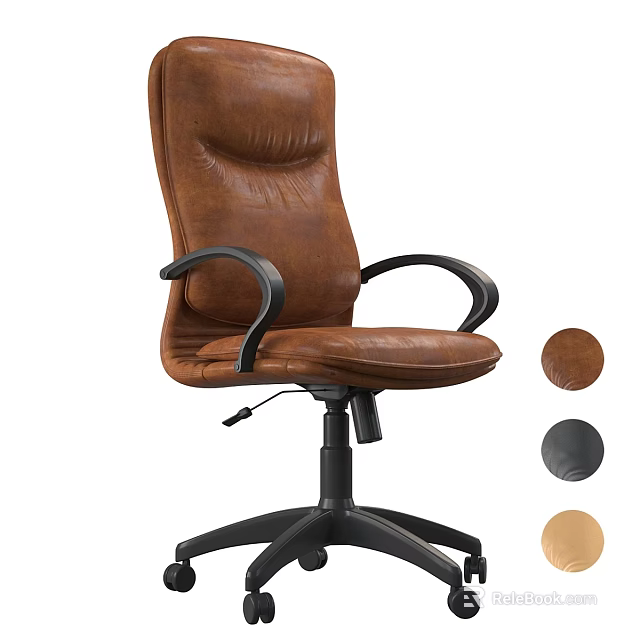 Ergonomic Brown Leather Office Desk And Chair Set With Black Armrests Adjustable Base And Color Options 3d model 
