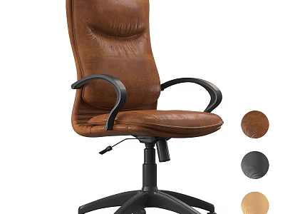 Ergonomic Brown Leather Office Desk And Chair Set With Black Armrests Adjustable Base And Color Options 3d model