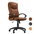Ergonomic Brown Leather Office Desk And Chair Set With Black Armrests Adjustable Base And Color Options
