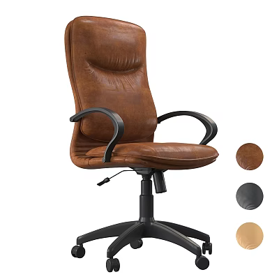 Ergonomic Brown Leather Office Desk And Chair Set With Black Armrests Adjustable Base And Color Options 3d model