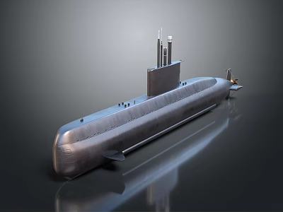 Modern Metal Submarine Featuring Conning Tower And Streamlined Hull For Underwater Use 3d model