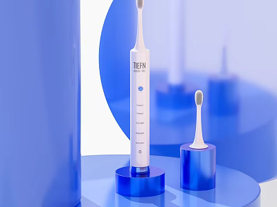 Electric Toothbrush With Brush Head On Blue Display Stand Modern Design 3d model