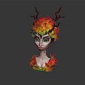 Game Movie Character With Flame Decorated Headpiece Twig Horns And Green Eyes