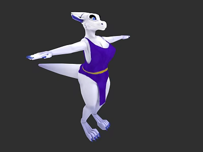 White Anthropomorphic Game Movie Character With Purple Outfit And Blue Claws 3d model