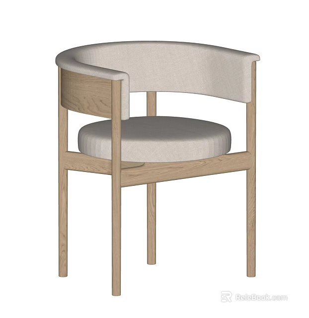 Modern Leisure Chair With Curved Backrest Light Beige Upholstered Seat And Wooden Frame 3d model 