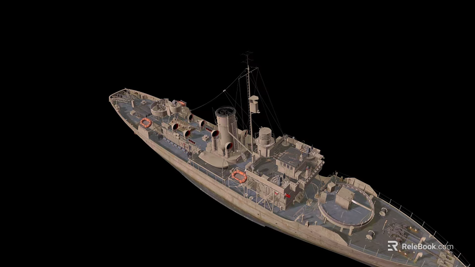 Detailed Warship Model Featuring Naval Deck Turrets Mast And Architectural Design 3d model 