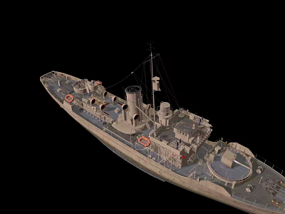 Detailed Warship Model Featuring Naval Deck Turrets Mast And Architectural Design 3d model