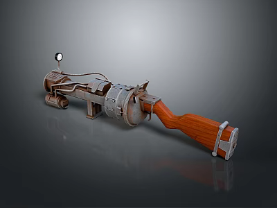 Mechanical Weapon With Industrial Style Metal Structure And Wooden Grip Design 3d model