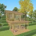 Charming Bamboo Homestay Building With Thatched Roof And Wooden Terrace Amid Green Trees
