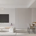 Modern Dining Living Room Interior With Open Layout Sofa Dining Table And Pendant Light 3d model