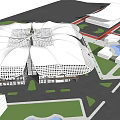 Modern Commercial Complex Featuring Unique Roof Structure Green Spaces And Water Elements
