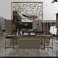 Elegant Modern Clothing Store Interior With Hanging Clothes Display Tables Marble Floors And Gold Accents