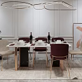 Modern Dining Table Set With Mixed Color Chairs Pendant Light And Wall Art 3d model