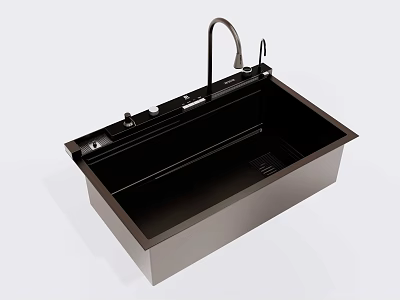 Matte Black Single Bowl Kitchen Sink with Faucet and Sprayer Accessory 3d model
