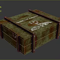 Rusty Wooden Crate For Dangerous Goods With White Warning Label And Metal Straps