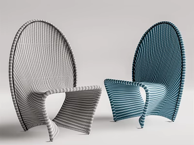 Modern Woven Gray And Blue Lounge Chairs With Unique Curved Design 3d model