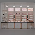 Modern Pink Cosmetics Display Shelves With Multiple Layers And Lighting 3d model
