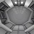 Cartoon Sci Fi Interior Scene With Symmetric Geometric Walls Ceiling And Floor Panels