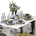 Elegant Dinnerware Set with Plates Bowls Glassware and Green Plants for Kitchen Dining Table Setting