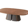Modern Oval Wooden Coffee Table With Unique Radial Wood Grain And Sturdy Decorative Base