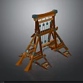 Ancient Wooden Catapult Chariot With Ropes Metal Components And Wheels