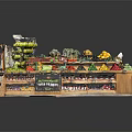 Fresh Colorful Fruits and Vegetables on Wooden Market Stall with Assorted Berries Pineapples and Greens