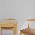 Light Colored Wooden Dining Table Set With Arched Backrest Chairs And Brown Seats 3d model