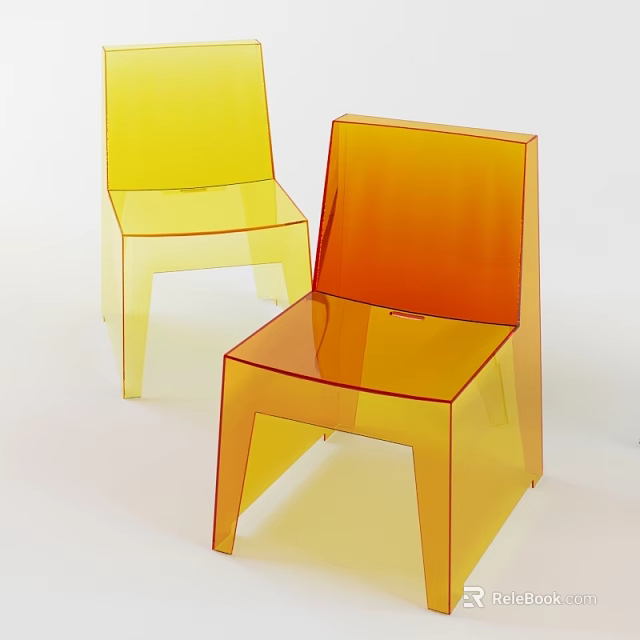 Modern Transparent Acrylic Dining Chairs in Yellow and Orange Gradient with Sleek Minimalist Design 3d model 