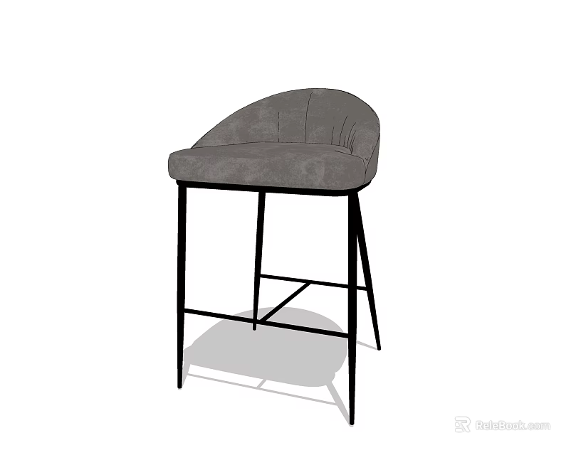 Modern Grey Upholstered Bar Stool With Black Metal Frame And Curved Design 3d model 