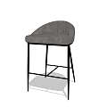 Modern Grey Upholstered Bar Stool With Black Metal Frame And Curved Design