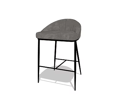 Modern Grey Upholstered Bar Stool With Black Metal Frame And Curved Design 3d model