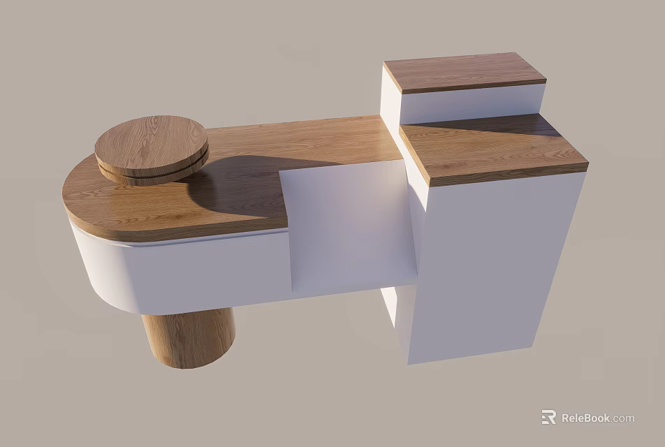 Modern Display Cabinet With Wooden Top White Base And Geometric Circular Design Elements 3d model