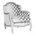 Elegant Classic Armchair With Gray Fabric Upholstery And Dark Wooden Carved Frame Curved Legs