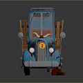 Vintage Blue Toy Truck Model With Wooden Side Rails And Retro Design