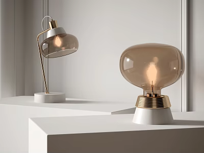 Modern Table Lamps With Glass Shades And Gold Accents On White Bases 3d model