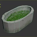 Natural Stone Bathtub With Cracked Surface And Green Interior Design
