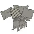 Cozy Gray Throw Pillows Set With Striped Design And Fringed Blanket