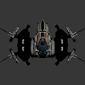 Detailed Sci Fi Mechanical Spaceship Model With Silver Blue Orange Intricate Design