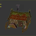 Charming Fairy Cottage With Red Tile Roof Green Moss Chimney Wooden Fence Woodpile And Basket