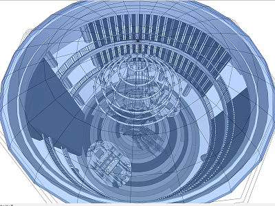 Blue Wireframe Spherical Structure With Internal Layers And Technical Design Elements 3d model