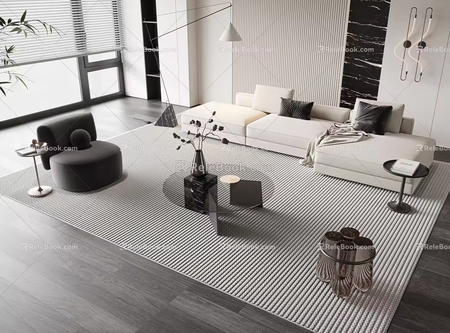Sofa Coffee Table Combination Module Combination Sofa Coffee Table Single Person Leisure Chair Sofa Background Wall Floor Lamp Carpet Side Table Jewelry Ornaments 3d model